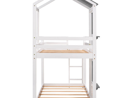 Bunk Bed Wood Bed & Roof, Window, Guardrail, Ladder