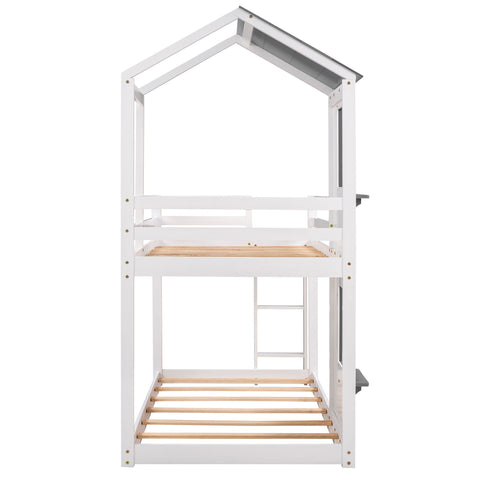 Bunk Bed Wood Bed & Roof, Window, Guardrail, Ladder