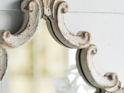 Artistic Diamond Scrollwork Mirror, Home Accent Mirror For Living Room, Entryway, Bedroom, Office - Antique White
