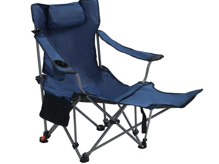 Outdoor Camping Chairs Folding Portable Adjustable Reclining Chair With Side Pockets & Cup Holder - Dark Blue