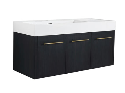 Contemporary 48" Wall Mounted Bathroom Vanity With Resin Sink And Soft Closing Doors And Line - Black Chestnut