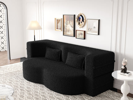 Modern Floor Sofa, With 2 Pillows, Convertible Teddy Fabric Foam Filled Bed