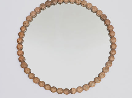 Decorative Round Hanging Wall Mirror With Bead Design Frame - Natural