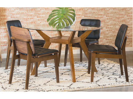 Flynn - 5 Piece Glass Top Dining Table Sets And Chairs - Brown