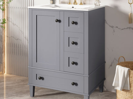 Bathroom Vanity With Integrated Basin, Soft Close Drawers, Door Mounted Double Layer Shelf