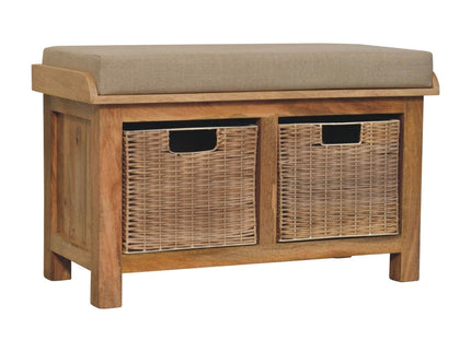 Rattan Basket Linen Bench - Brown