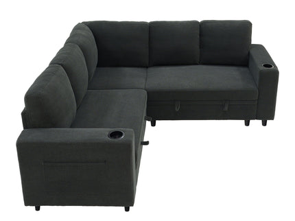 Upholstered L - Shape Sectional Sofa Bed With Pull Out Sleeper And Storage