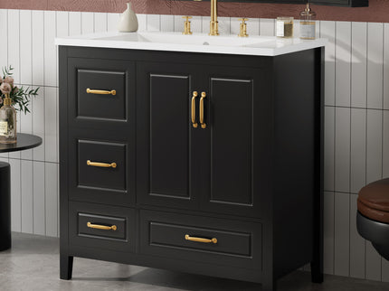 Bathroom Vanity With Sink, Soft Closing Doors & Drawers, Metal Handles