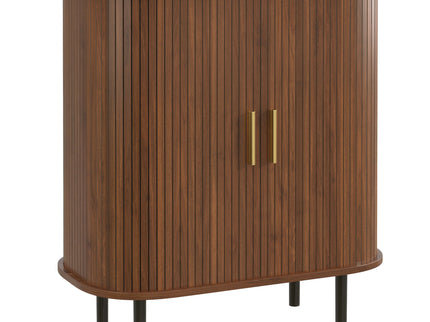 Fluted Wine Bar Cabinet With 8 Grid Wine Rack, 5 Level Adjustable Shelves, 2 Glass Holders
