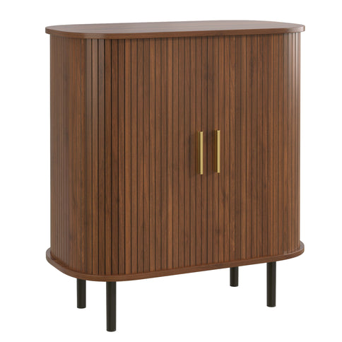 Fluted Wine Bar Cabinet With 8 Grid Wine Rack, 5 Level Adjustable Shelves, 2 Glass Holders