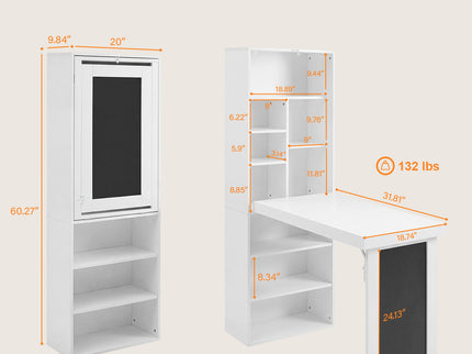 Folding Desk With Storage, Foldable Convertible Writing Table With Blackboard And Shelves For Home Office