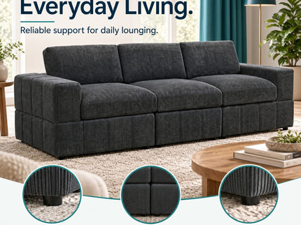 Oversized Modular Sectional Sofa 3 Piece Set For Living Room - Dark Gray