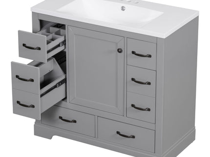 Modern Bathroom Vanity With Sink, 6 Drawers, Adjustable Shelf