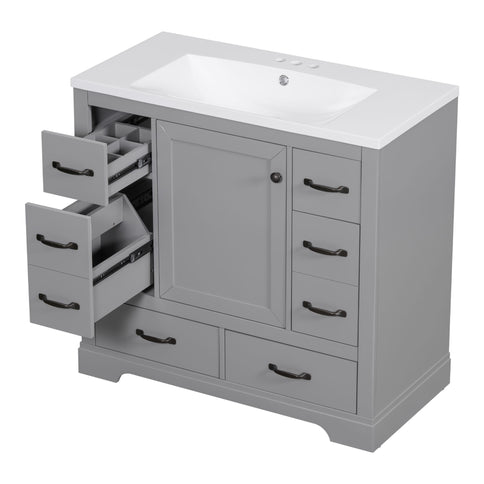 Modern Bathroom Vanity With Sink, 6 Drawers, Adjustable Shelf