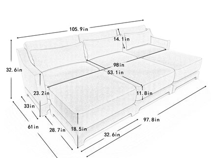 Stylish Sofa With Ottoman And Lumbar Pillows, Ergonomic Design