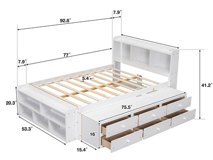 Bed With Bookcase Headboard, Under Bed Storage Drawers And Bed End Storage Case