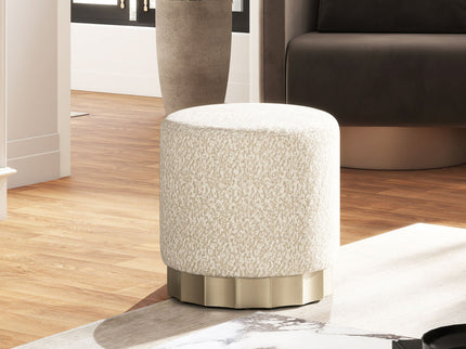 Hampton - Round Upholstered Ottoman With Scalloped Base - Speckled Egg Beige