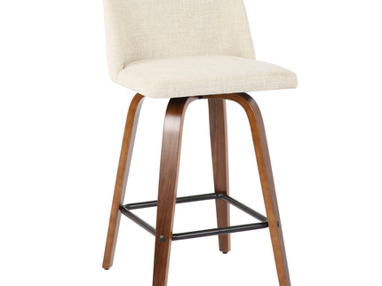 Toriano - Mid-Century Modern Counter Stool, Square Footrest (Set of 2) - Walnut / Cream