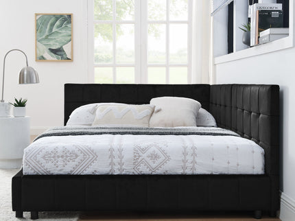Storage Elegant Upholstered Tufted Bed Frame With Backrest And Armrests