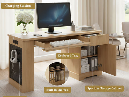 Modern Fluted Office Desk With Storage Cabinet