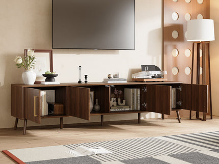TV Stand For TVs Up To 85" With Fluted Door, Cable Management, Soft-Closing Hinges - Walnut