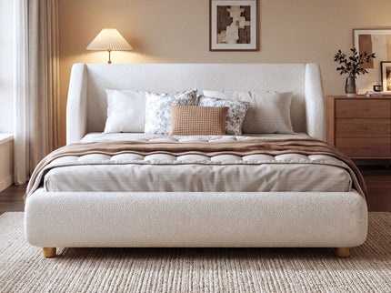 Modern Upholstered Bed Frame With Wingback Headboard