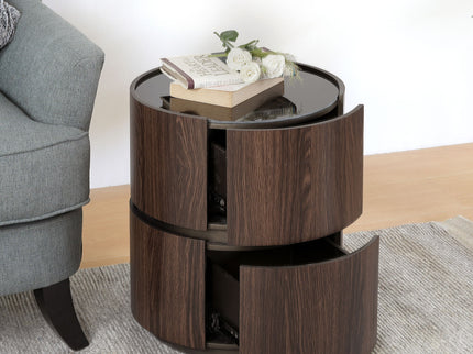 Elegant Italian High Grade Double Layer Storage Round Side Table - Brown / Black