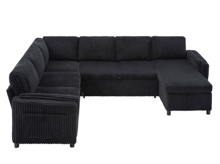 Convertible U-Shaped Sectional Sofa Bed With USB Ports And Storage