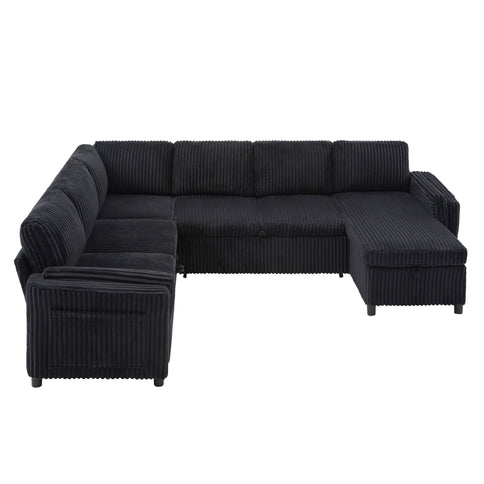 Convertible U-Shaped Sectional Sofa Bed With USB Ports And Storage