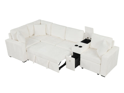 Modular L-Shaped Sectional Sofa Bed With Pull-Out Sleeper, Cup Holders, And Storage