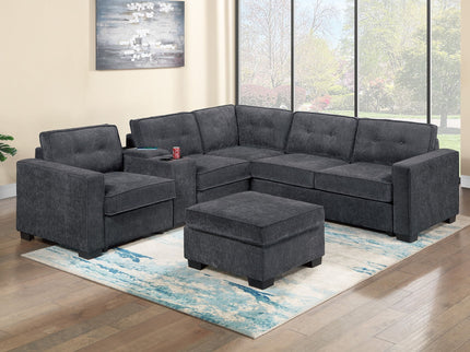 Sectional Set With Reversible Loveseat, USB Console, Corner Wedge & Ottoman