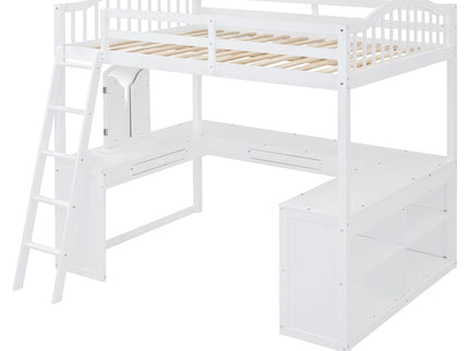 Loft Bed With Drawers, Cabinet, Shelves With Desk