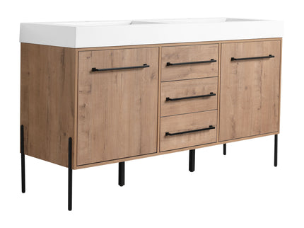 60" Freestanding Bathroom Vanity With Double Sink, Soft Close Doors, 3 Drawers - Imitative Oak