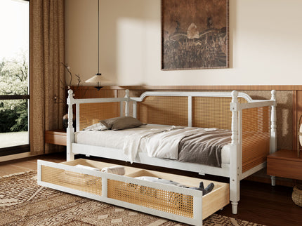 Traditional Style Rattan Daybed, No Box Spring Needed