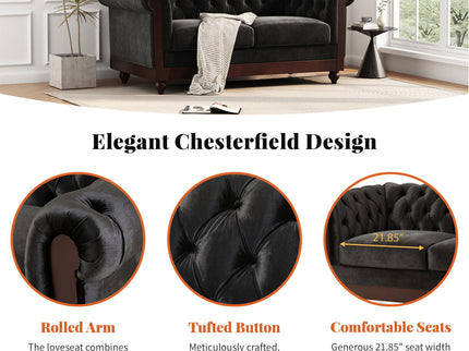 Chesterfield Loveseat Sofa, 2 Person Rolled Arm Upholstered Couch