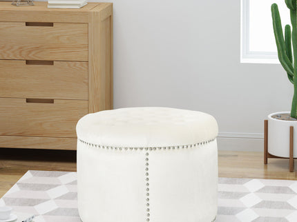 Elegant Round Ottoman Footstool With Studded Rim