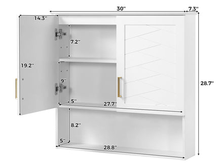 30" Bathroom Cabinet With Adjustable Shelf, Wall Mounted Medicine Cabinet - White
