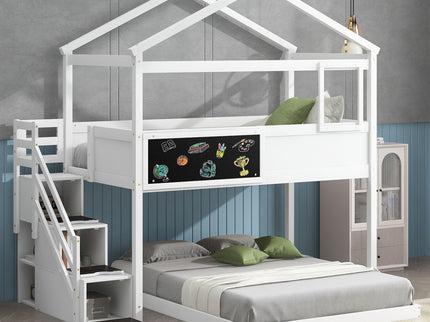 House Style Bunk Bed With Storage Staircase And board