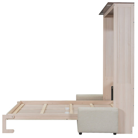 Queen Size Murphy Bed With Sofa And LED - Beige