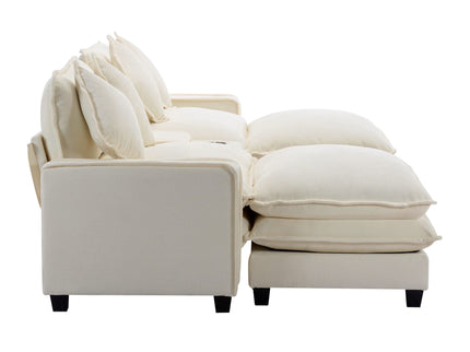 Sectional Sofa Upholstered Sofa With Two Removable Ottoman, Two USB Ports, Two Cup Holders And Large Storage Box For Living Room