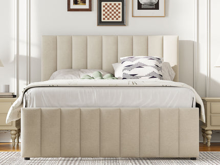 Upholstered Platform Bed With Twin Size Trundle And 3 Drawers