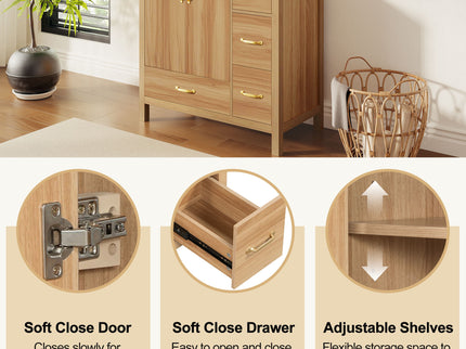 36" Bathroom Vanity, 2 Soft Close Doors, 4 Soft Close Drawers, Adjustable Shelf, Storage Cabinet - Acacia Wood
