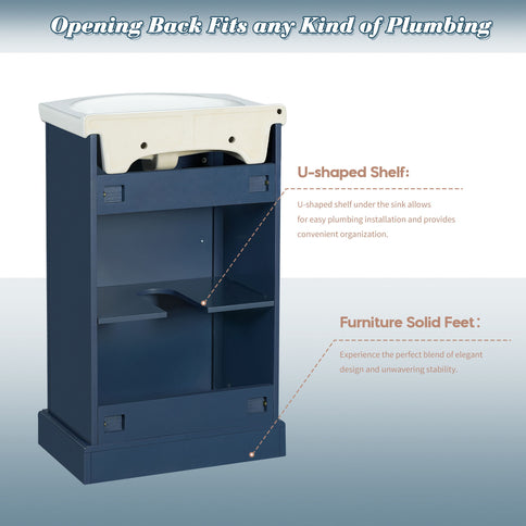 Bathroom Vanity With Bulged Sink, Cabinet, Soft-Close Door, Freestanding Single Unit