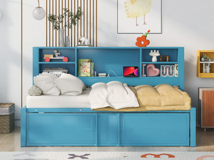 Industrial Metal Daybed With Trundle, Storage Shelves, USB Ports