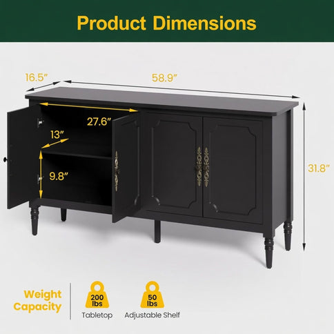 Vintage Buffet Cabinet With Adjustable Shelves