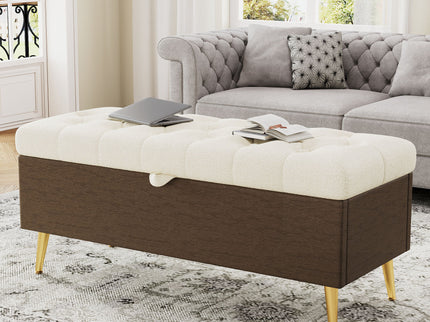 Modern Tufted Storage Ottoman Bench With Metal Legs