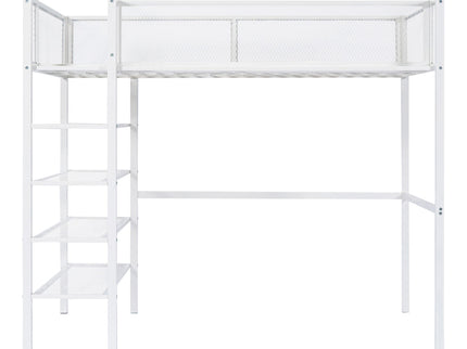 Loft Bed With 4 Tier Shelves And Storage