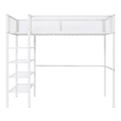 Loft Bed With 4 Tier Shelves And Storage