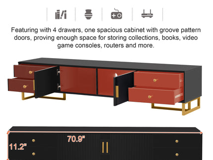 TV Media Console Table, TV Stand With Storage For Living Room - Black