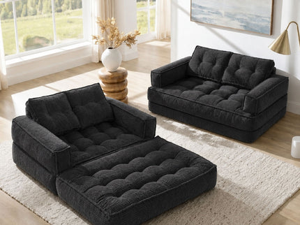 2 Seater Modular Corduroy Sofa With Chaise Lounge For Living Room
